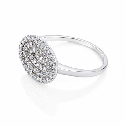 Pave Oval Concentric Halo 925 Sterling Silver Ring