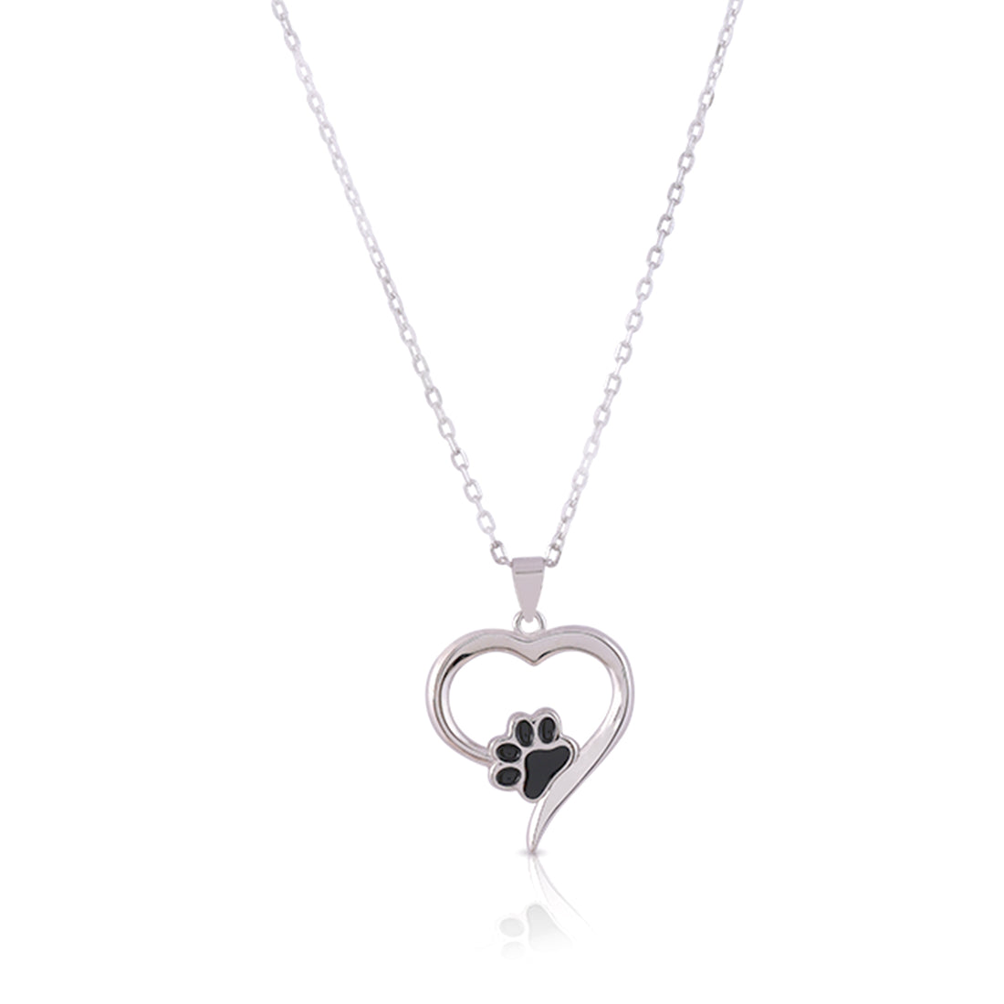 Paw Print 925 Rhodium Heart Chain Pendant