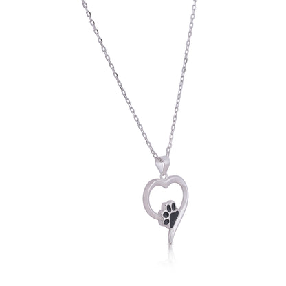 Paw Print Rhodium Heart Chain Pendant