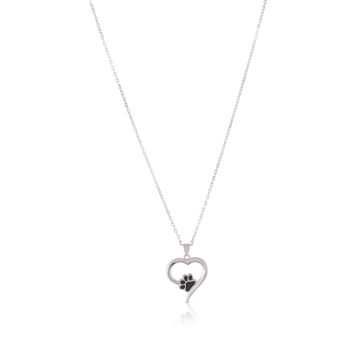 Paw Print Rhodium Plated Heart Chain Pendant