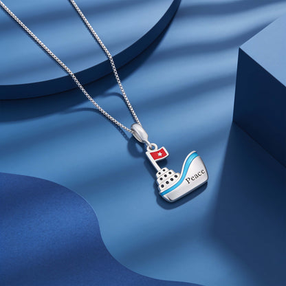 Peaceful Voyage 925 Sterling Silver Ocean Boat Pendant