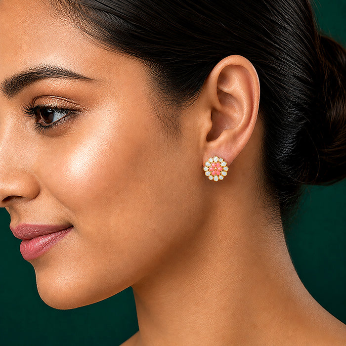 Peach Blossom 925 Sterling Silver Pearl Stud Earrings