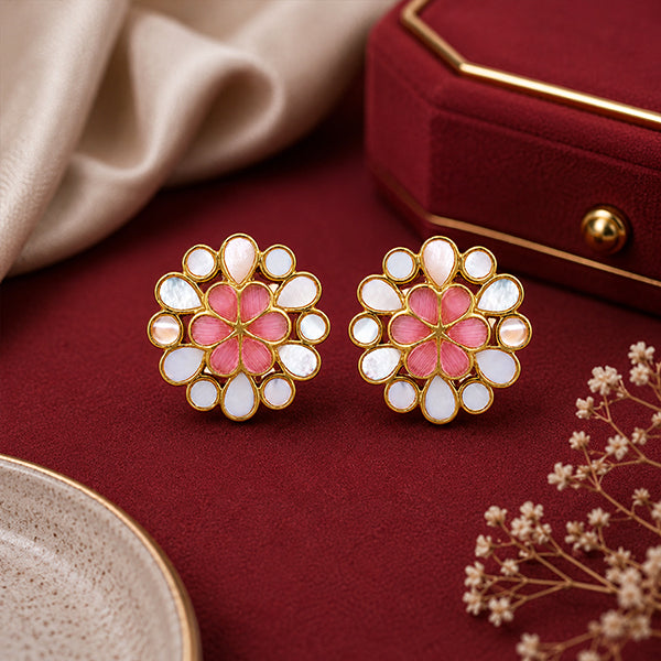 Peach Blossom 925 Sterling Silver Pearl Stud Earrings