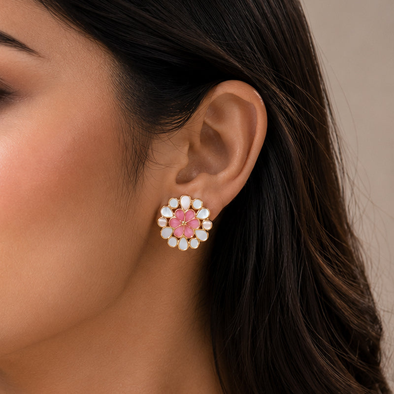 Peach Blossom 925 Sterling Silver Pearl Stud Earrings