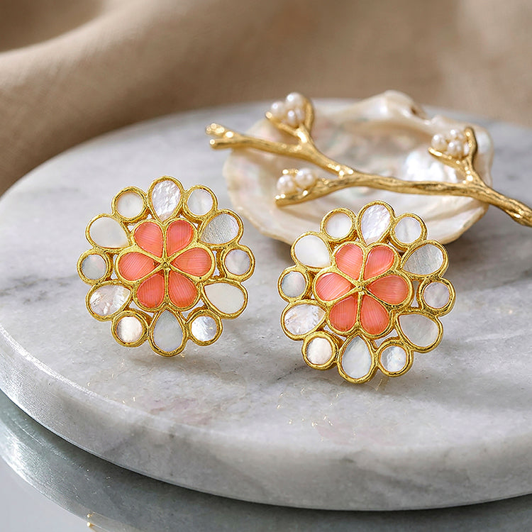 Peach Blossom 925 Sterling Silver Pearl Stud Earrings