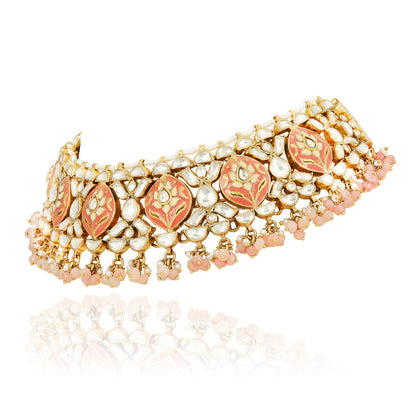 Peach Petal Kundan 925 Sterling Silver Choker Necklace