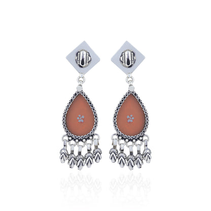 Peach Teardrop Elegance 925 Sterling Silver Tassel Earrings