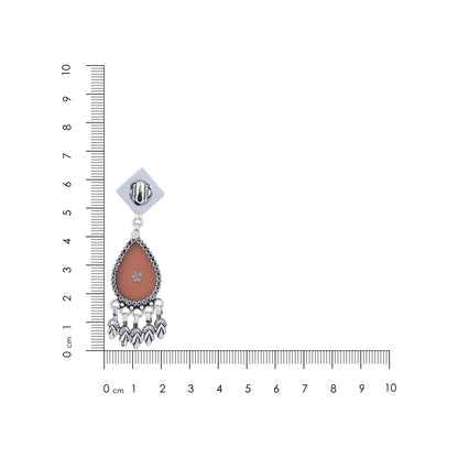 Peach Teardrop Elegance 925 Sterling Silver Tassel Earrings
