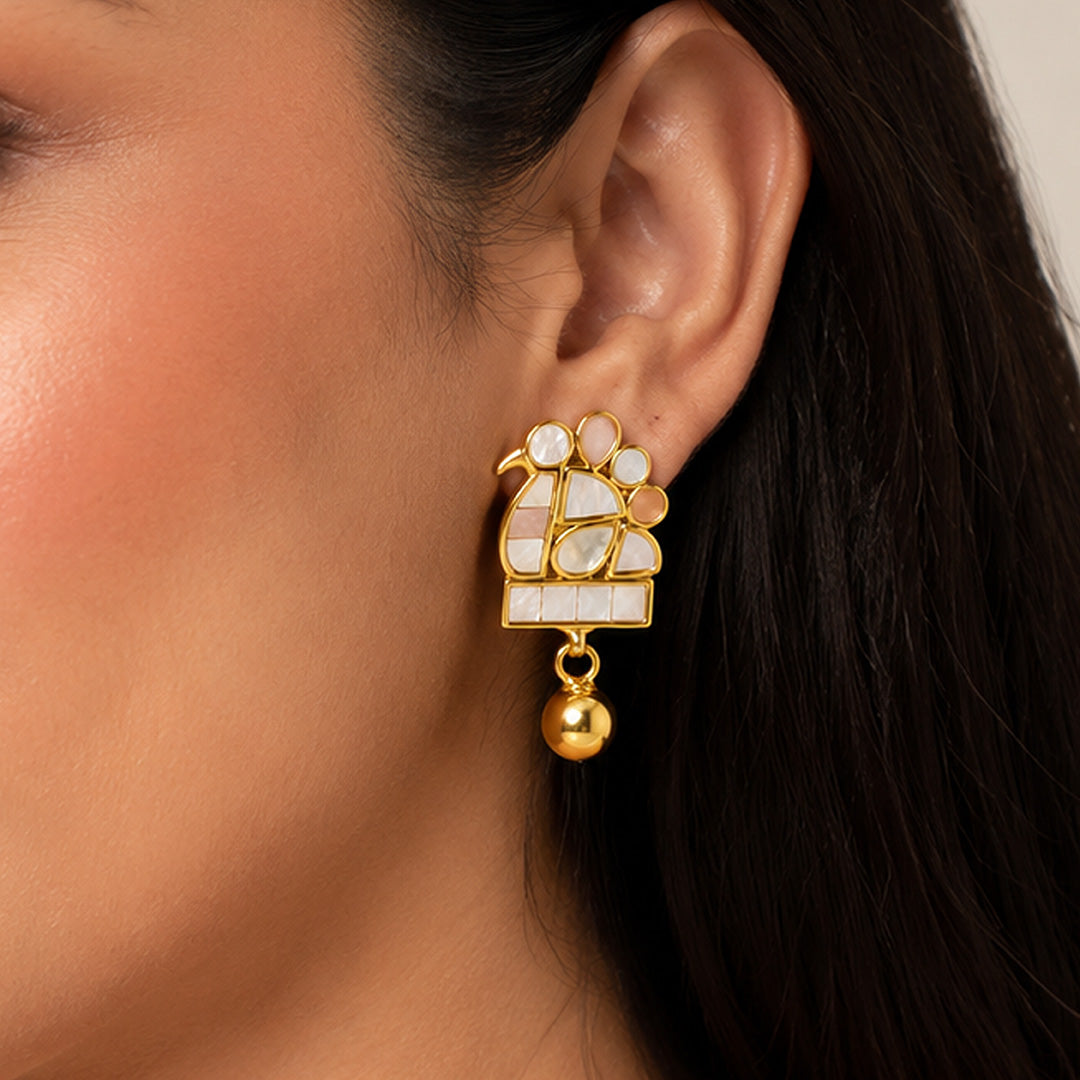 Peacock 925 Sterling Silver Golden Drop Earrings