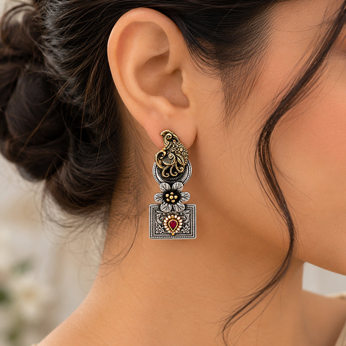 Peacock Heritage 925 Sterling Silver Floral Earring