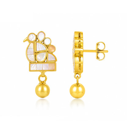 Peacock 925 Sterling Silver Golden Drop Earrings