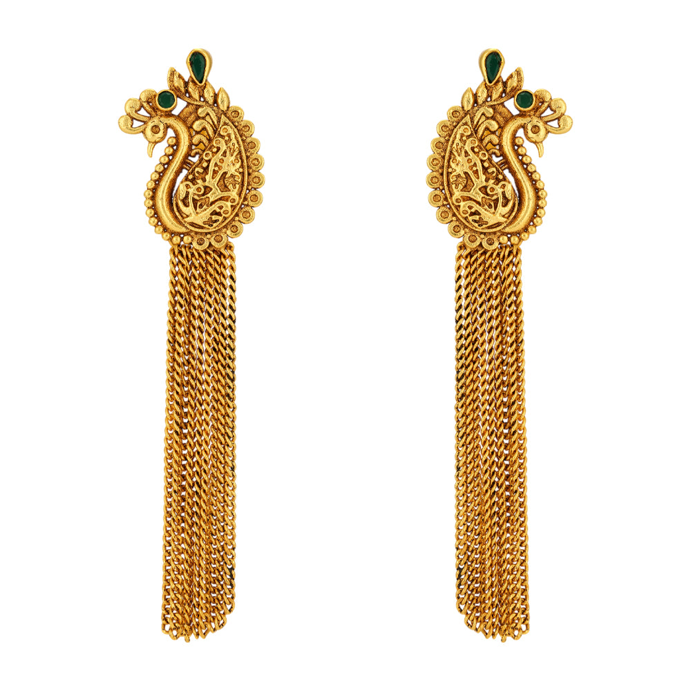 Peacock 925 Chains Cascading 925 Gold Plated Earrings