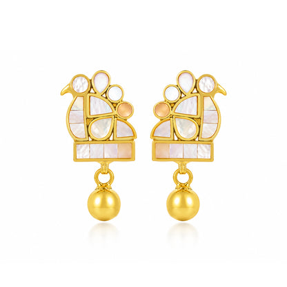Peacock 925 Sterling Silver Golden Drop Earrings
