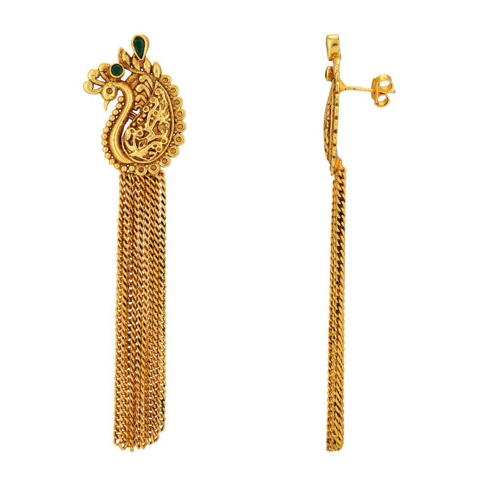 Peacock 925 Chains Cascading 925 Gold Plated Earrings