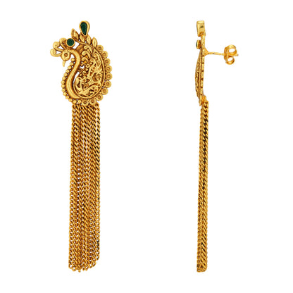 Peacock 925 Chains Cascading 925 Gold Plated Earrings