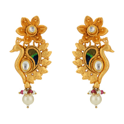 Peacock Charm Pearl Drop 925 Gold Plated Earrings