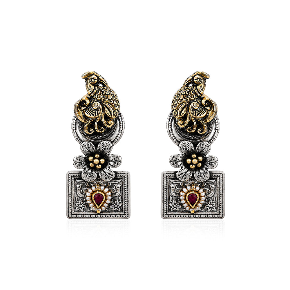 Peacock Heritage 925 Sterling Silver Floral Earring