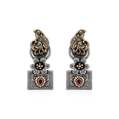 Peacock Heritage 925 Sterling Silver Floral Earring