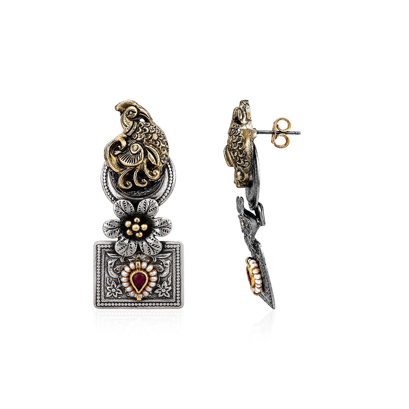 Peacock Heritage 925 Sterling Silver Floral Earring