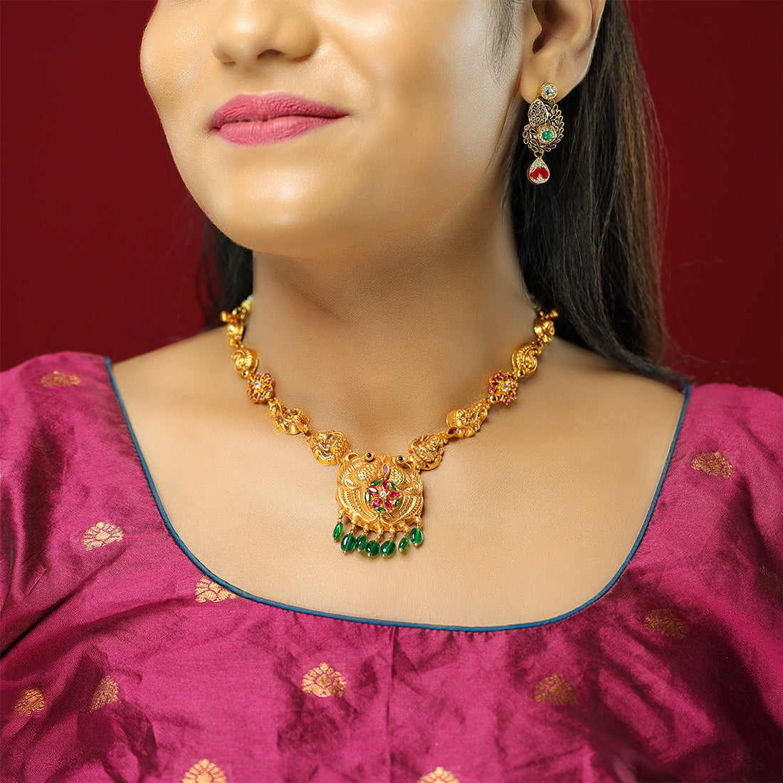 Peacock Lakshmi Fusion 925 Double Peacock Middle Necklace