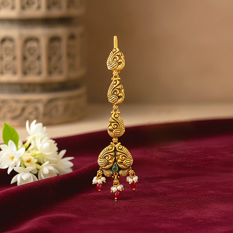 Peacock Motif Green Stone 925 Sterling Silver Pink Bead Drop Tikka 