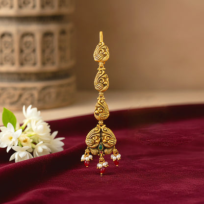 Peacock Motif Green Stone 925 Sterling Silver Pink Bead Drop Tikka 