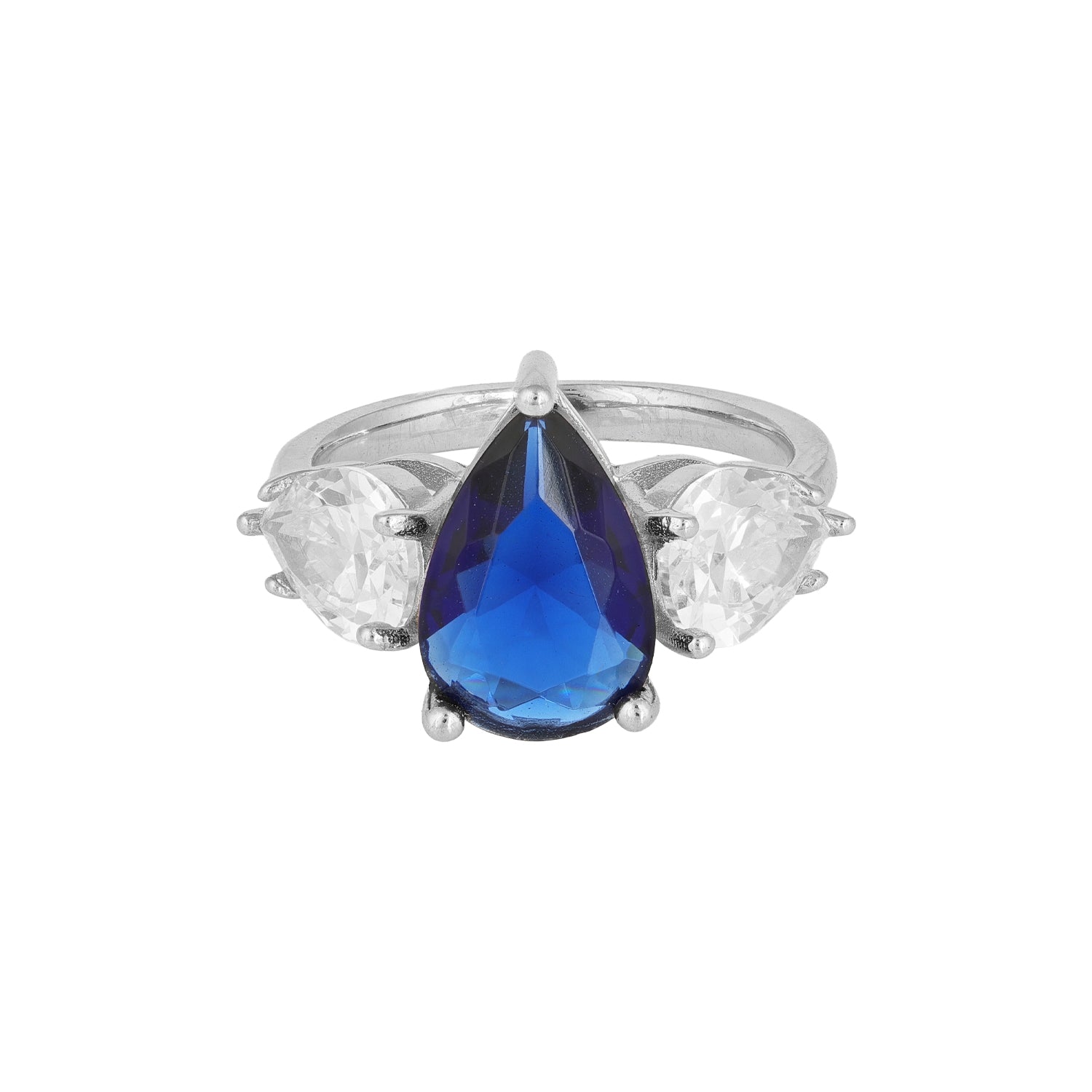 Pear-Cut Blue Stone Statement Silver Ring