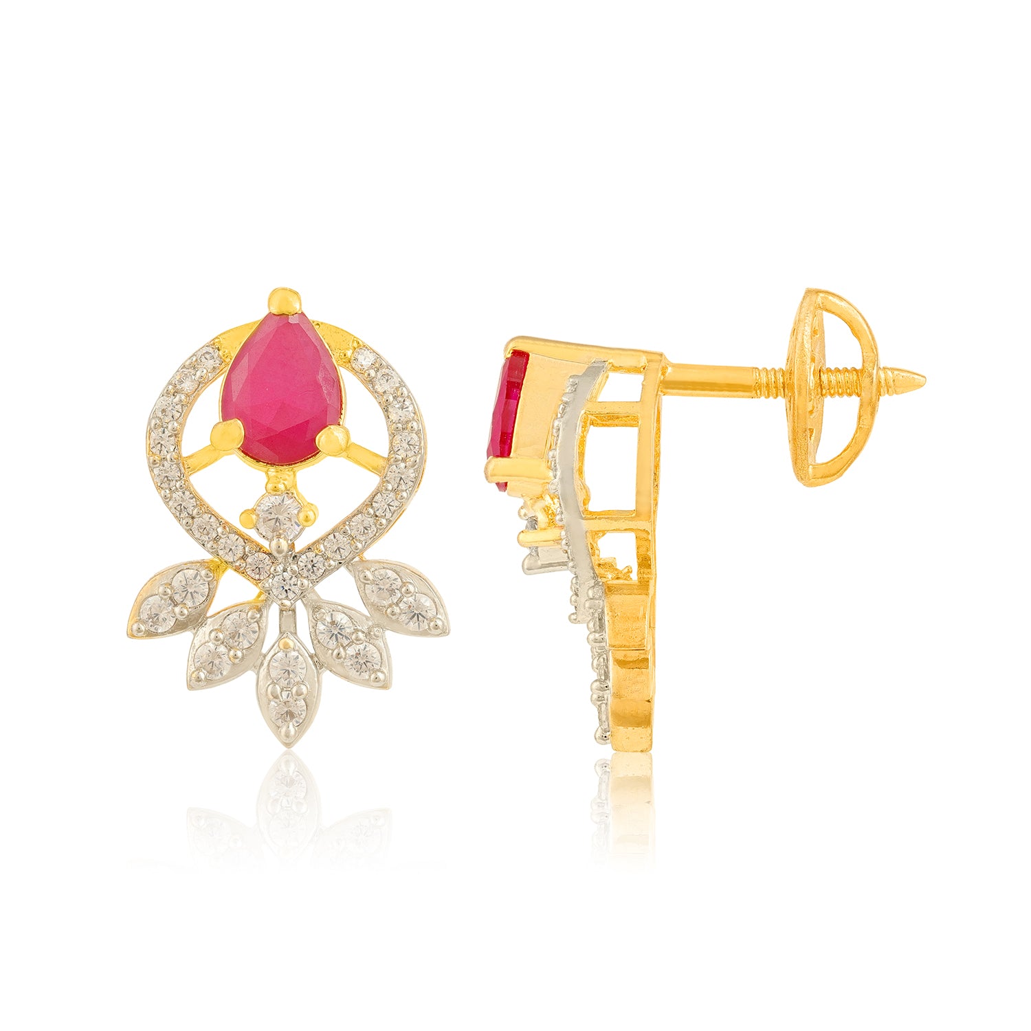 Pear Ruby 925 Sterling Silver Floral Drop Earring for Women