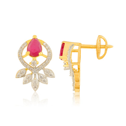 Pear Ruby 925 Sterling Silver Floral Drop Earring for Women