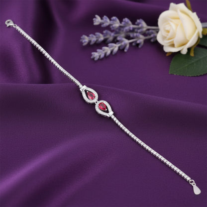 Pear Pink Stone Accent Silver Bracelet