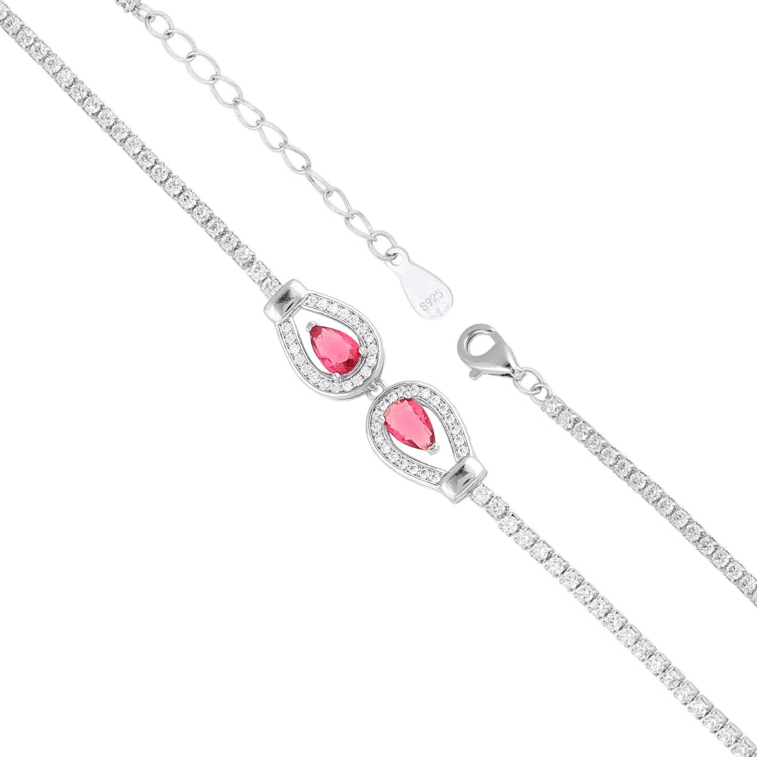 Pear Pink Stone Accent Silver Bracelet