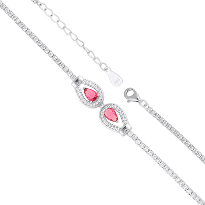 Pear Pink Stone Accent Silver Bracelet