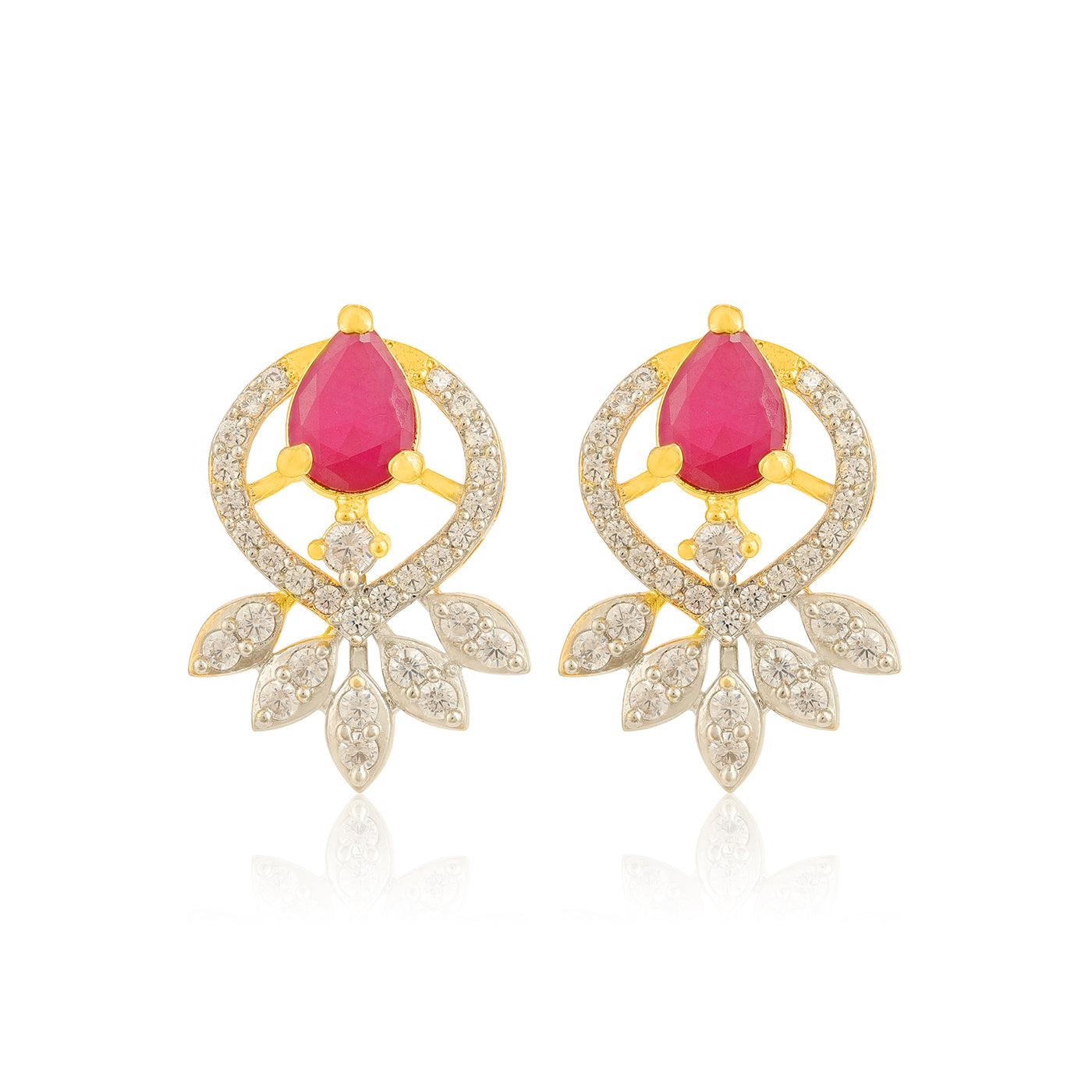 Pear Ruby 925 Sterling Silver Floral Drop Earring for Women
