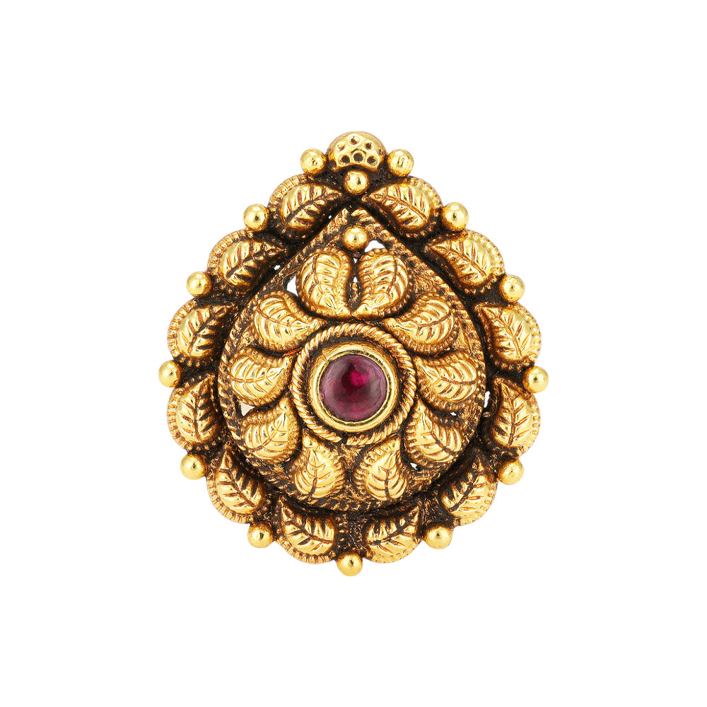 Pear Shaped 925 Leaf Patterns Radiant Red Stone Rings