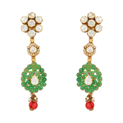 Peared Green Beads 925 Gold Plated Red Bead Drop Earrings
