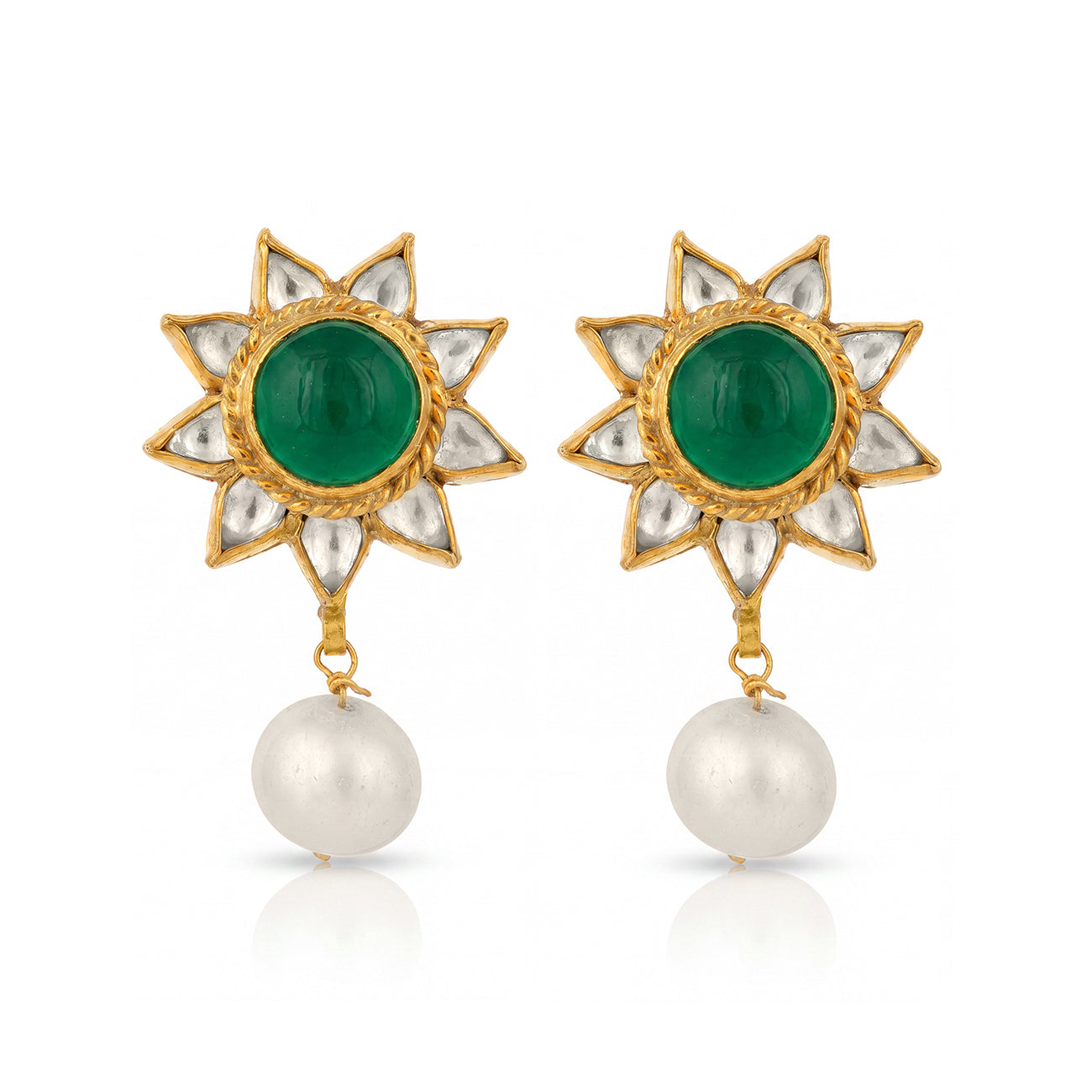 Pearl Bloom Green Golden 925 Sterling Silver Drop Earring