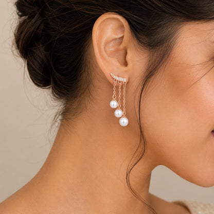 Pearl Drape Rose Gold Silver Drop Earrings