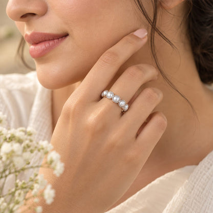 Pearl Eternity Sterling Silver Ring