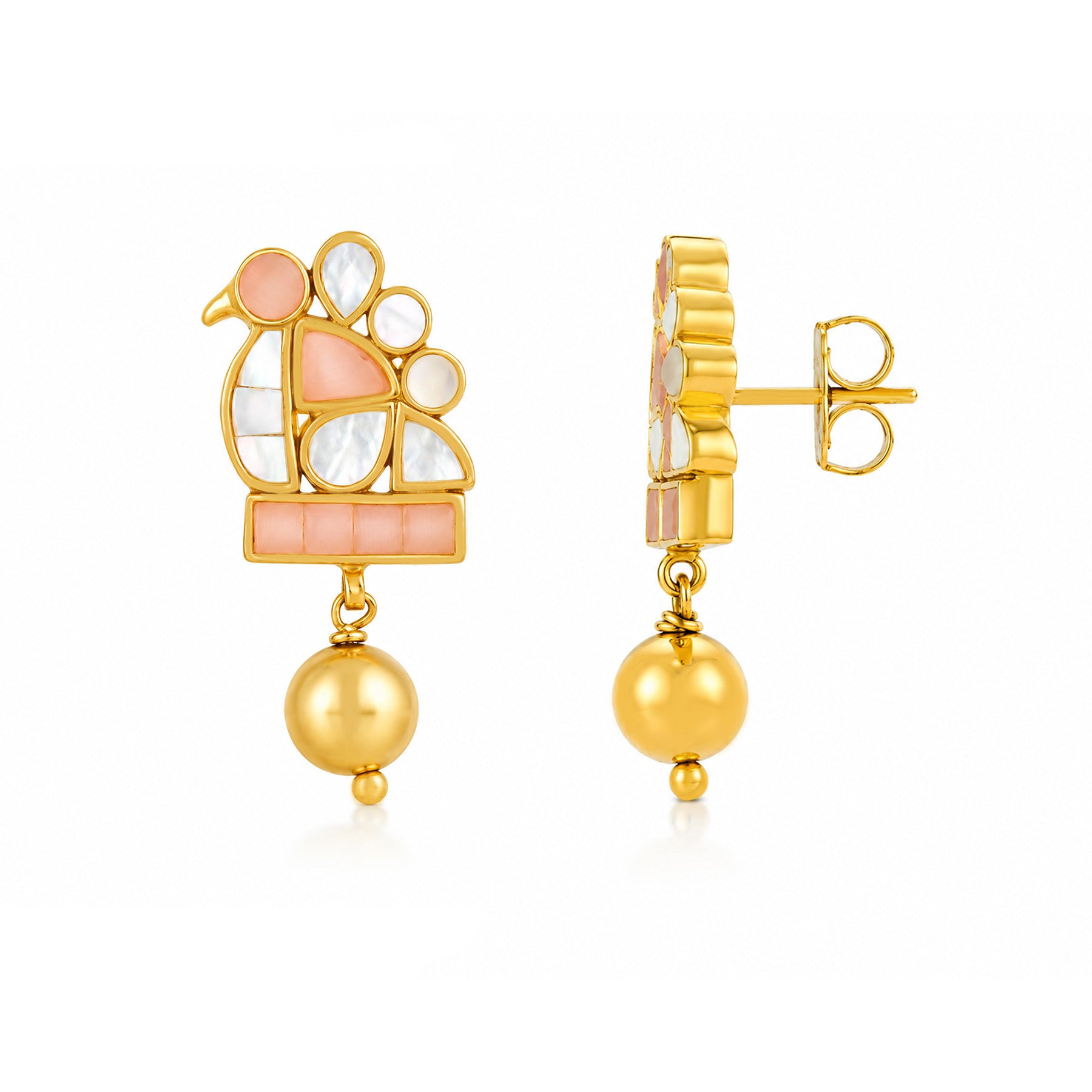 Pearl Peacock 925 Sterling Silver Golden Drop Earrings