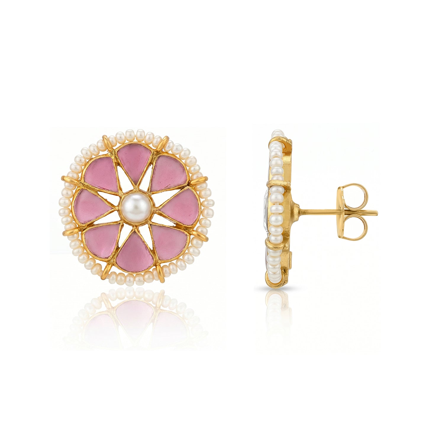 Pearl Pink Lotus 925 Sterling Silver Stud Earring