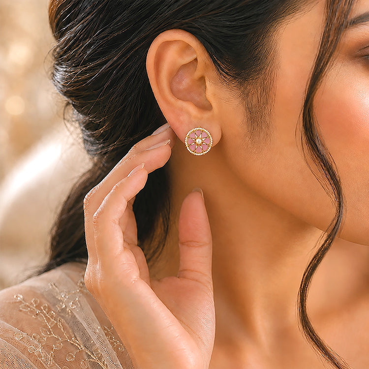 Pearl Pink Lotus 925 Sterling Silver Stud Earring