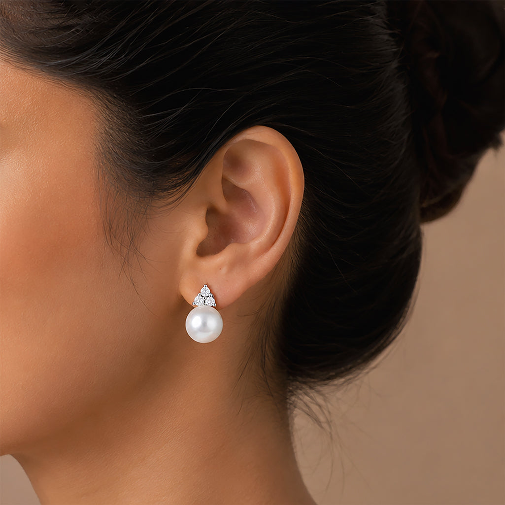 Pearl Trinity Shine 925 Sterling Silver Elegant Earrings