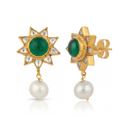 Pearl Bloom Green Golden 925 Sterling Silver Drop Earring