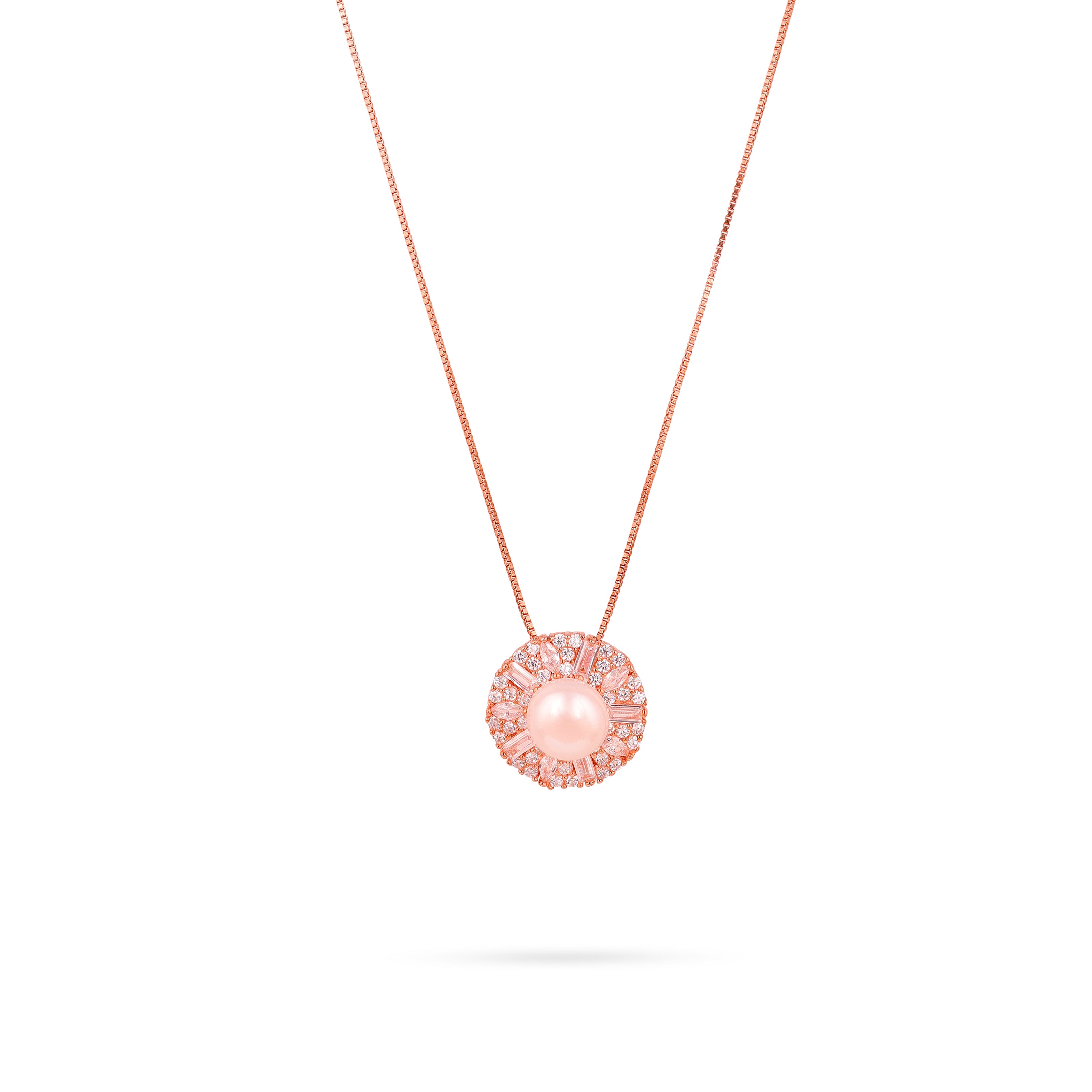Necklace with a pink pendant on a white background