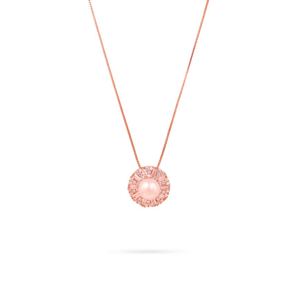 Necklace with a pink pendant on a white background