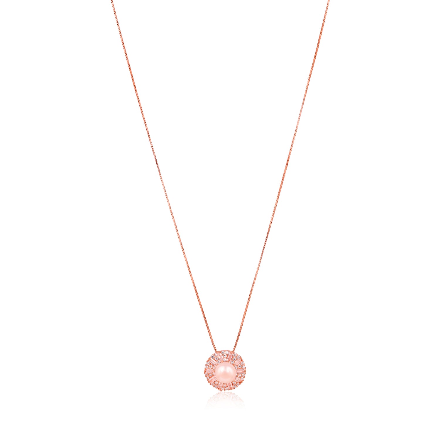 Necklace with a pink pendant on a white background
