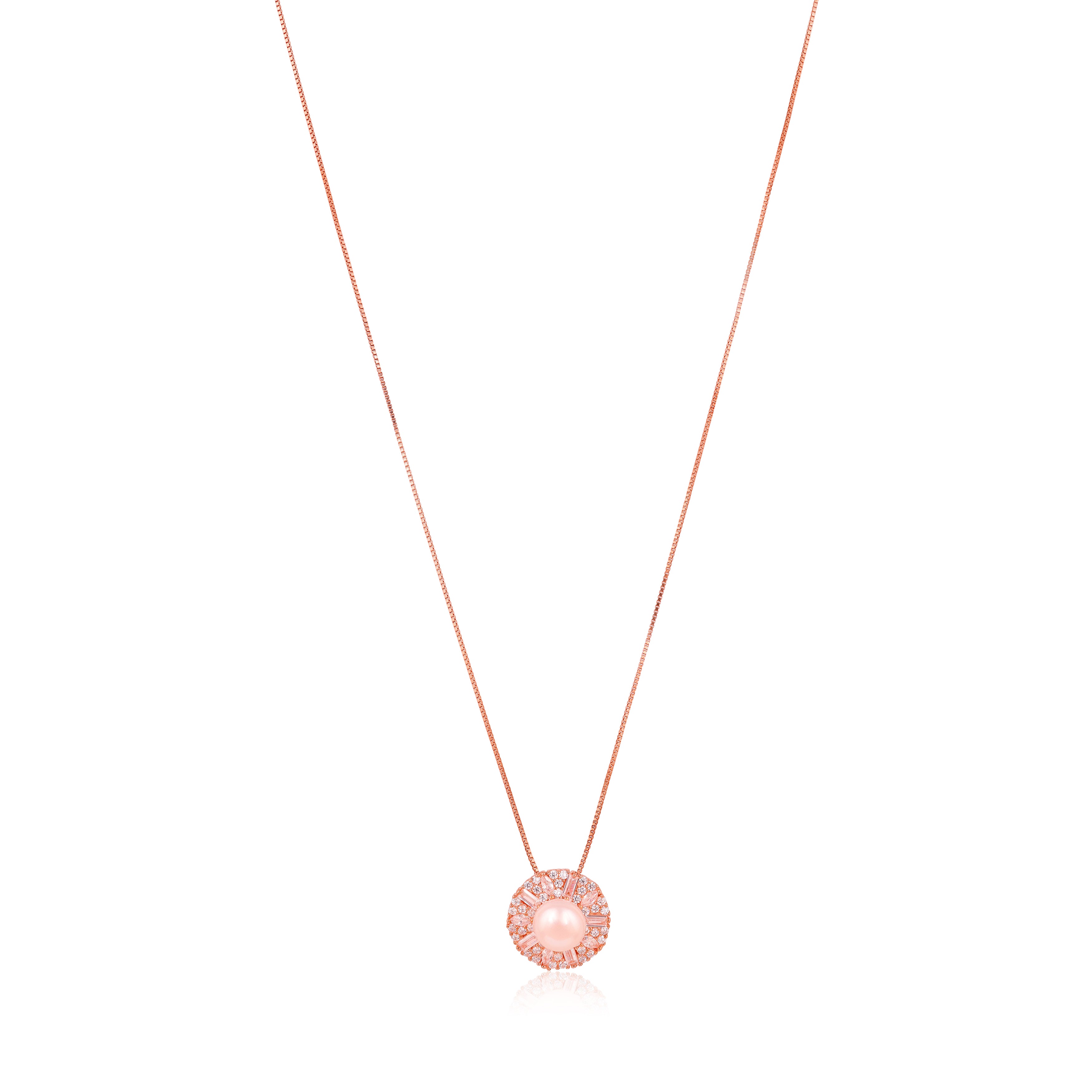 Necklace with a pink pendant on a white background