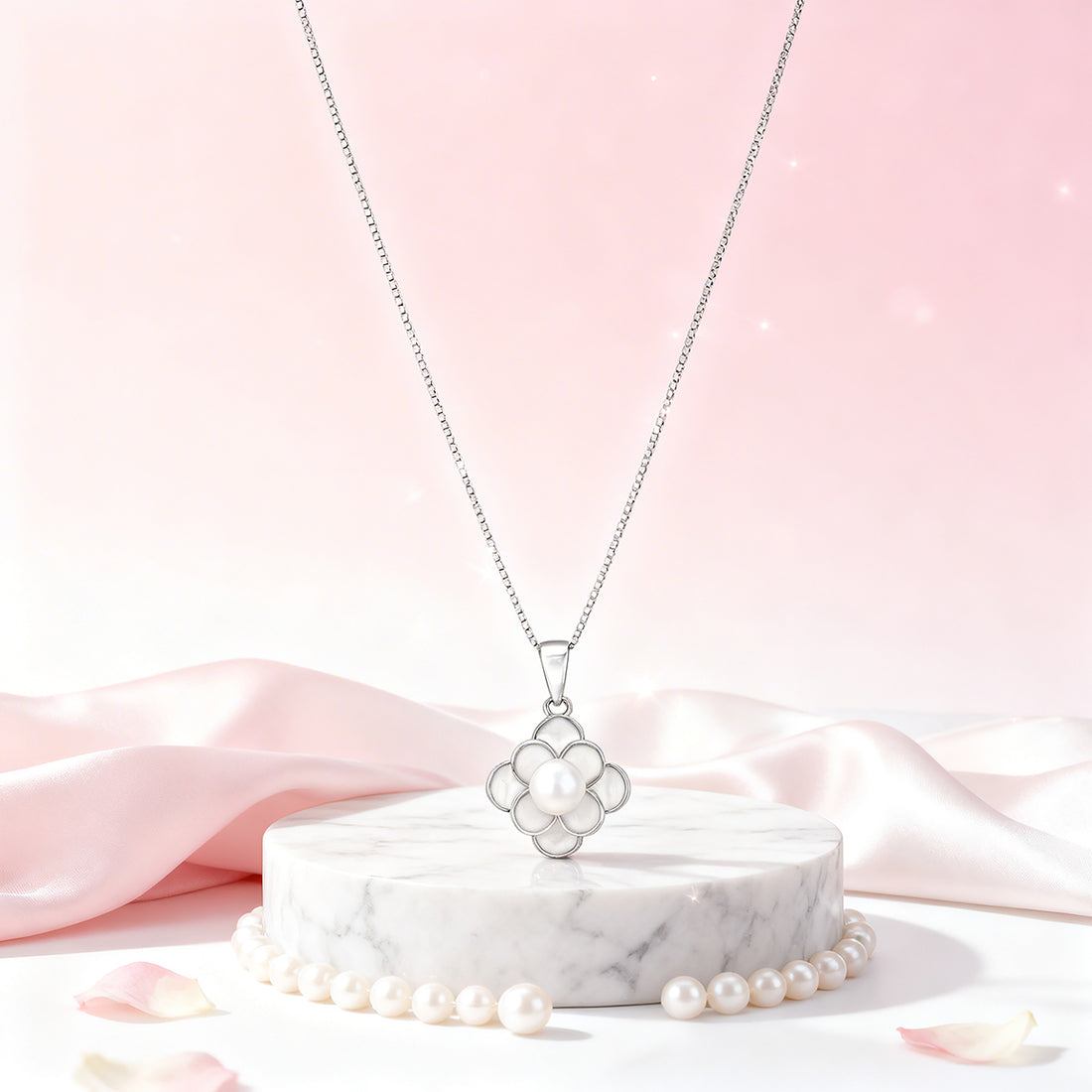 Pearl Blossom Flower Style 925 Sterling Silver Chain Pendant for Women