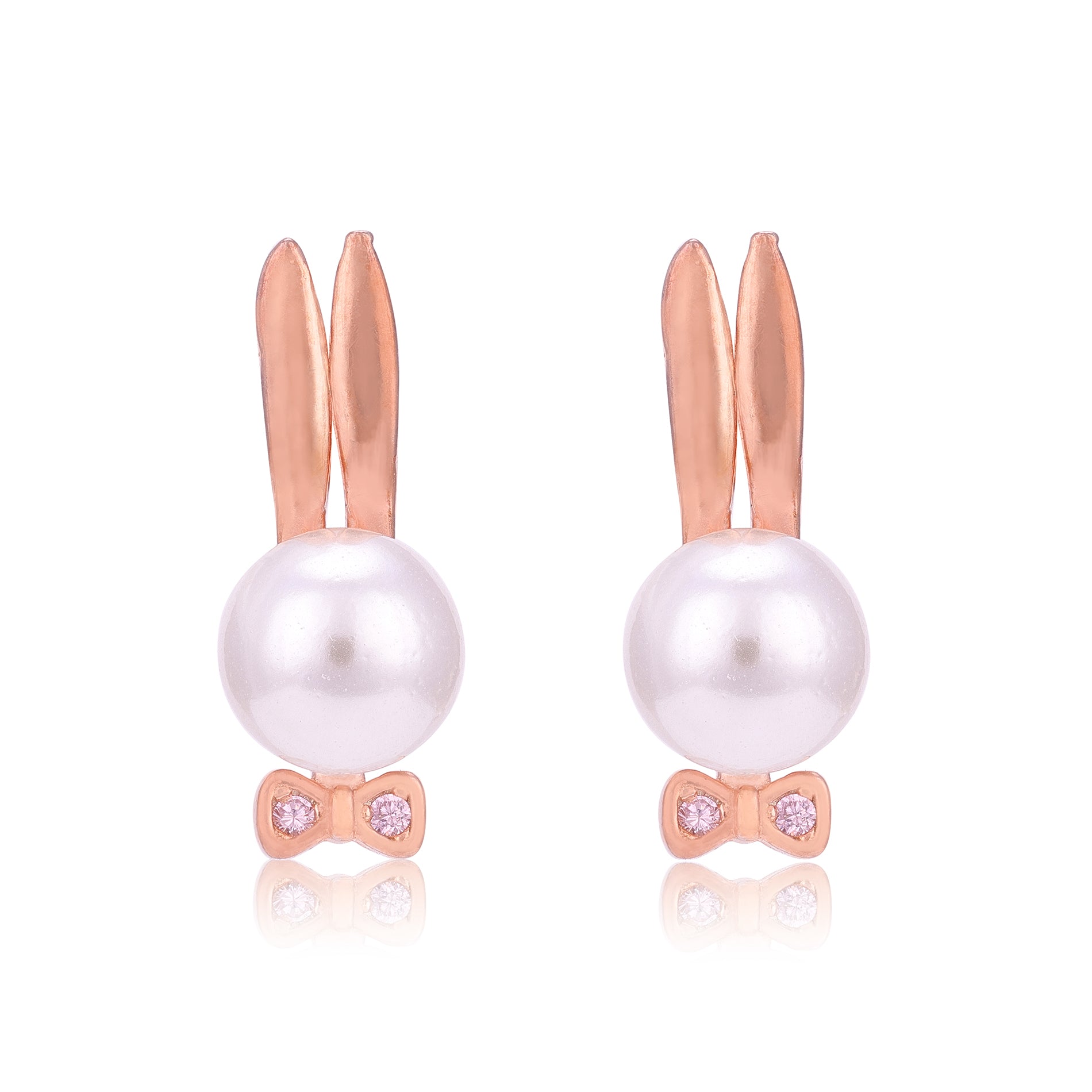 Pearl Bunny Charm 925 Sterling Silver Bow Earrings