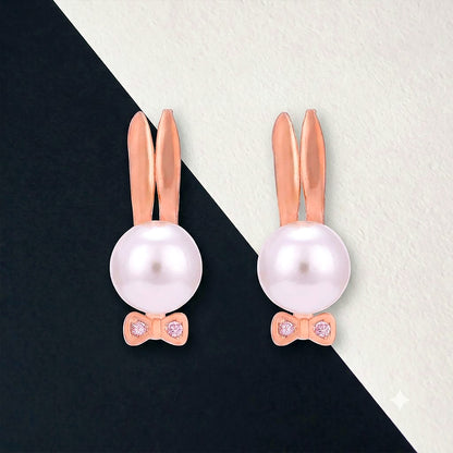 Pearl Bunny Charm 925 Sterling Silver Bow Earrings
